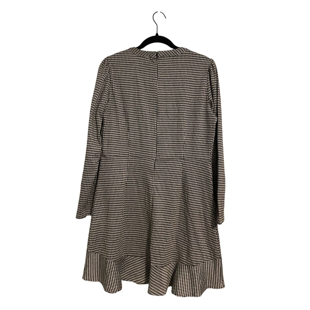 LOFT Houndstooth Ruffle Hem Long Sleeve Mini Dress Size 10 Fall Preppy Office - Picture 3 of 5